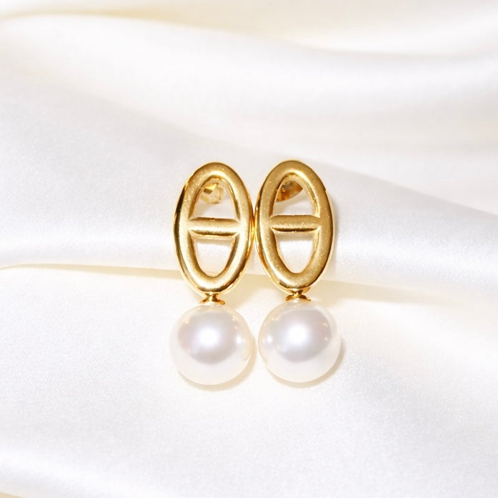 Boucles d’oreilles dorées en acier inoxydable ancres et perles | Renée