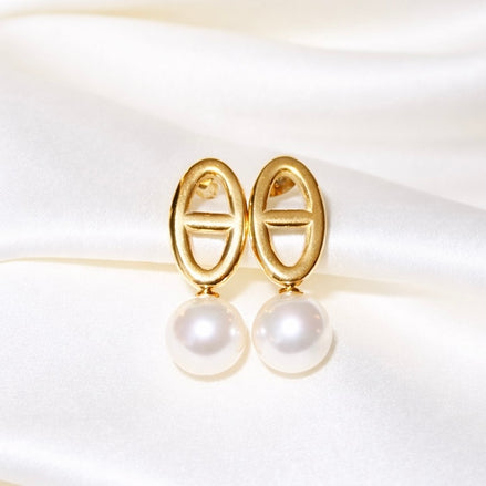 Boucles d’oreilles dorées en acier inoxydable ancres et perles | Renée