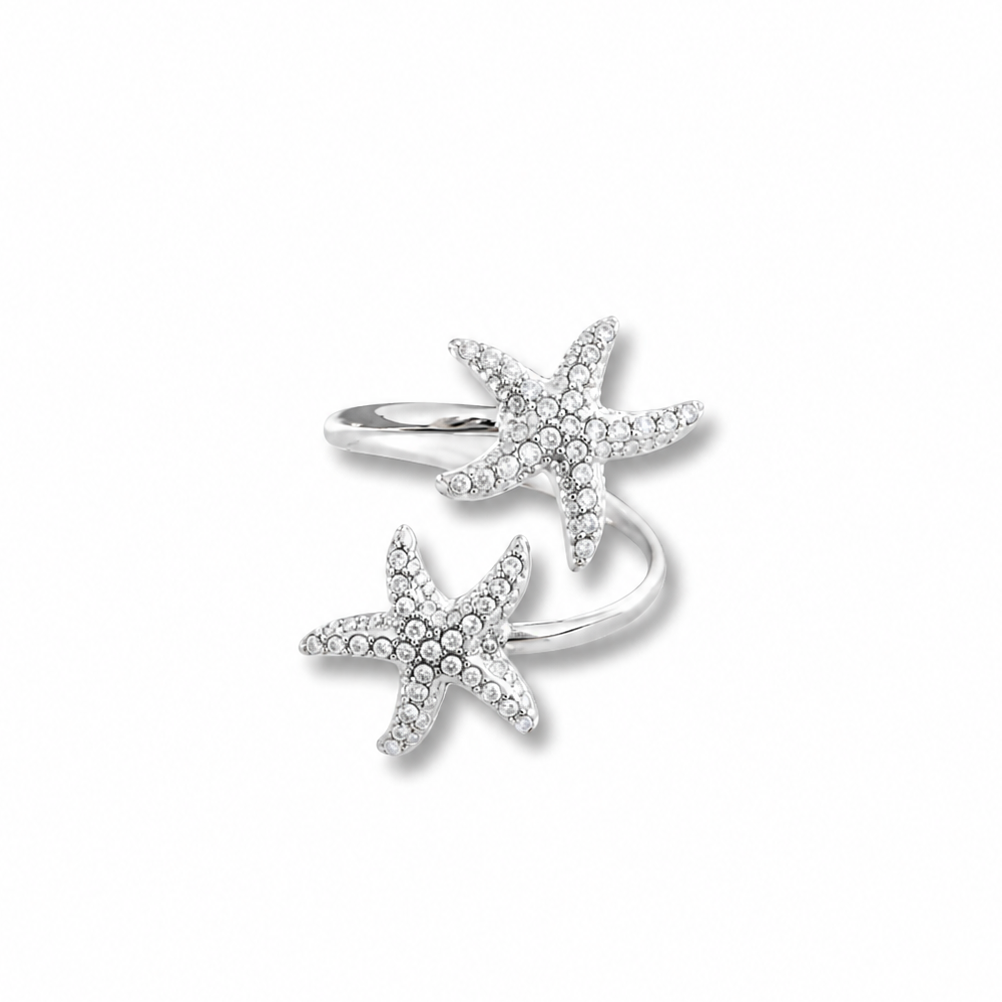 Bague ajustable argentée étoiles de mer