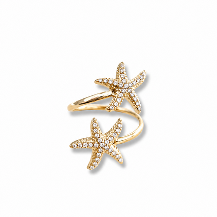 Bague dorée ajustable étoiles de mer