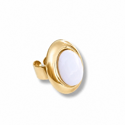 Bague ajustable dorée pierre blanche