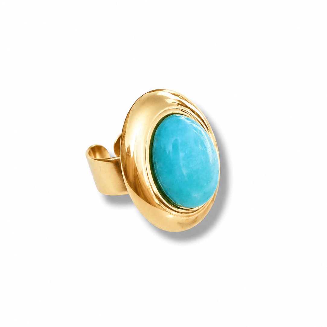 Bague ajustable en acier inoxydable - pierre turquoise