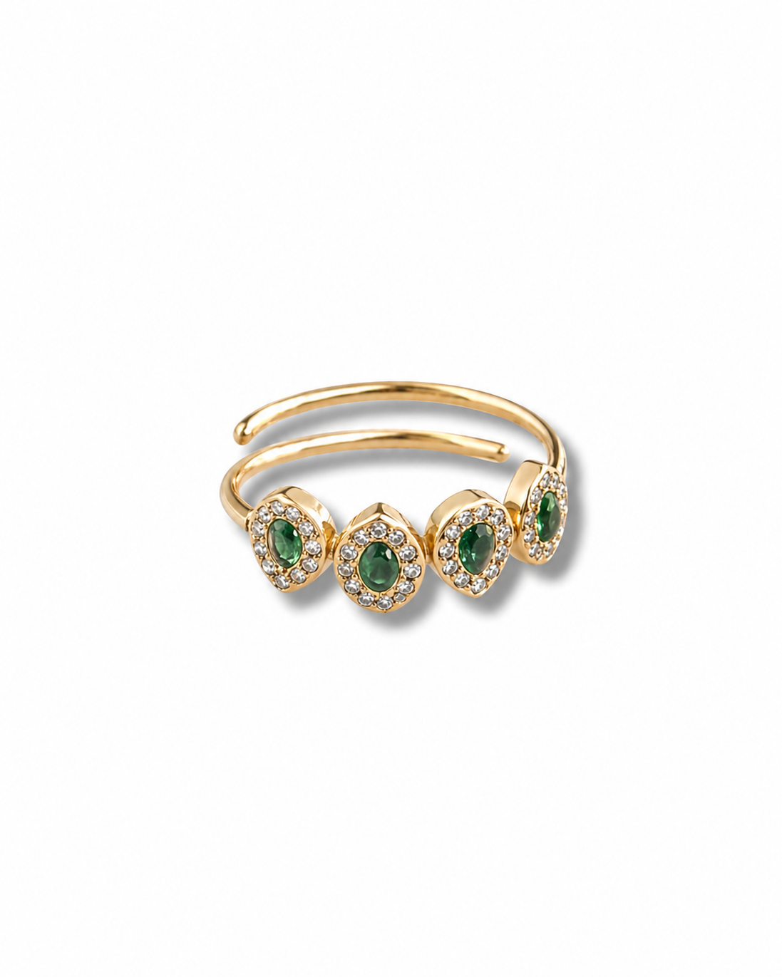 Bague ajustable dorée en acier inoxydable - pierres vertes et blanches