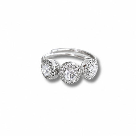 Bague ajustable argentée en acier inoxydable - pierres blanches