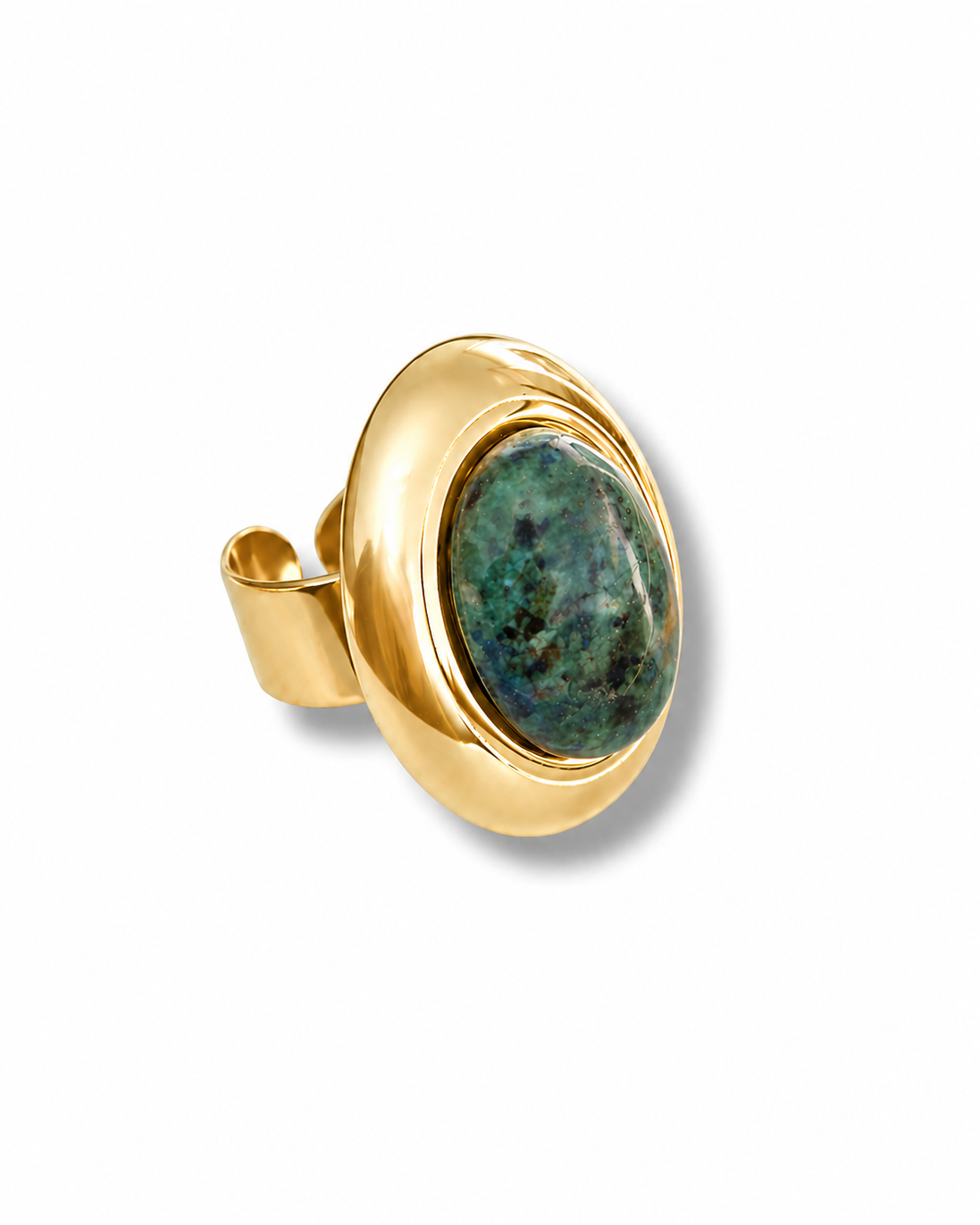 Bague ajustable dorée pierre ovale verte