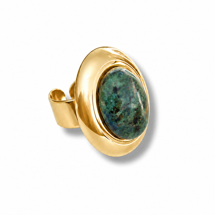 Bague ajustable dorée pierre ovale verte