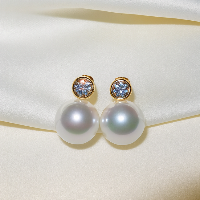 Eddy | Boucles d'oreilles en acier inoxydable à perle et pierre scintillante