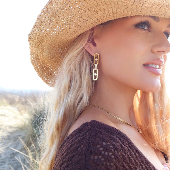 Boucles d’oreilles pendantes argentées en acier inoxydable et pierres scintillantes | Jade