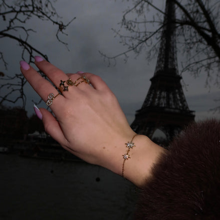 Bague ajustable dorée trèfles et étoiles en acier inoxydable | Thelma