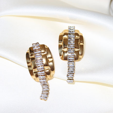 Boucles d'oreilles en acier inoxydable doré et pierres scintillantes | Louise