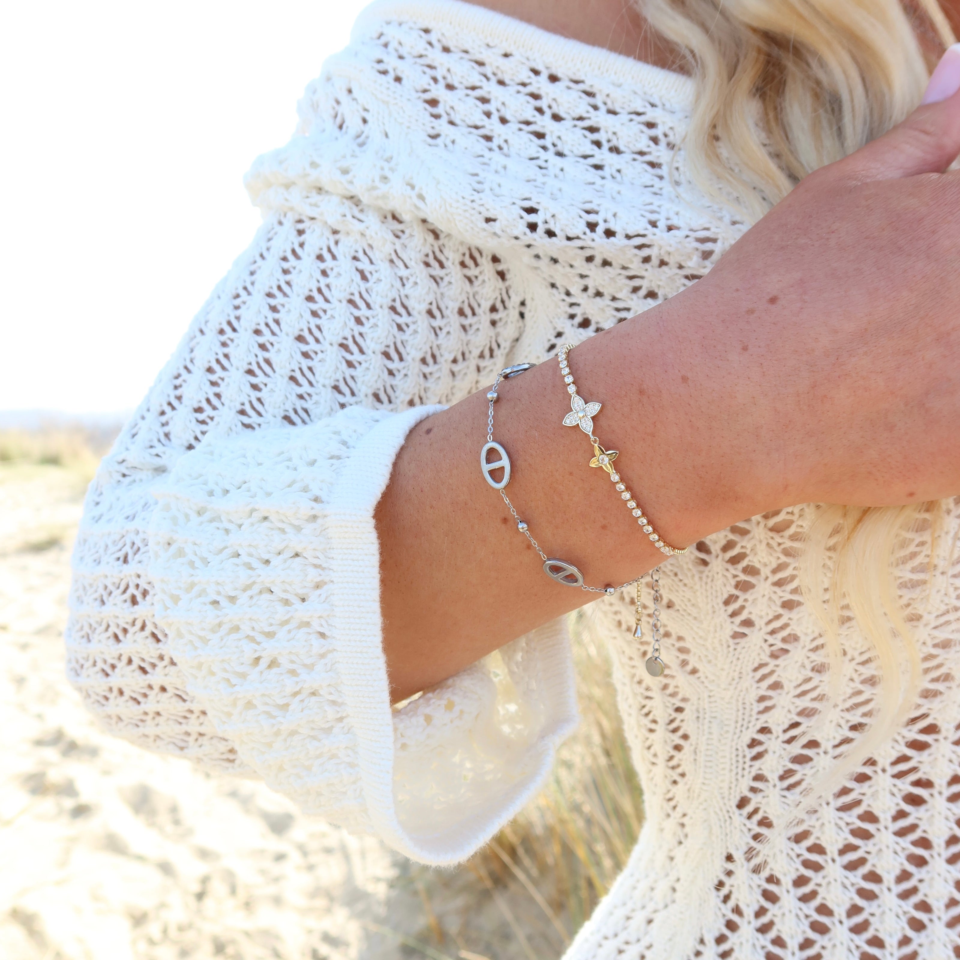 Bracelet Olivia argenté acier inoxydable doré à maillons scintillants | Olivia